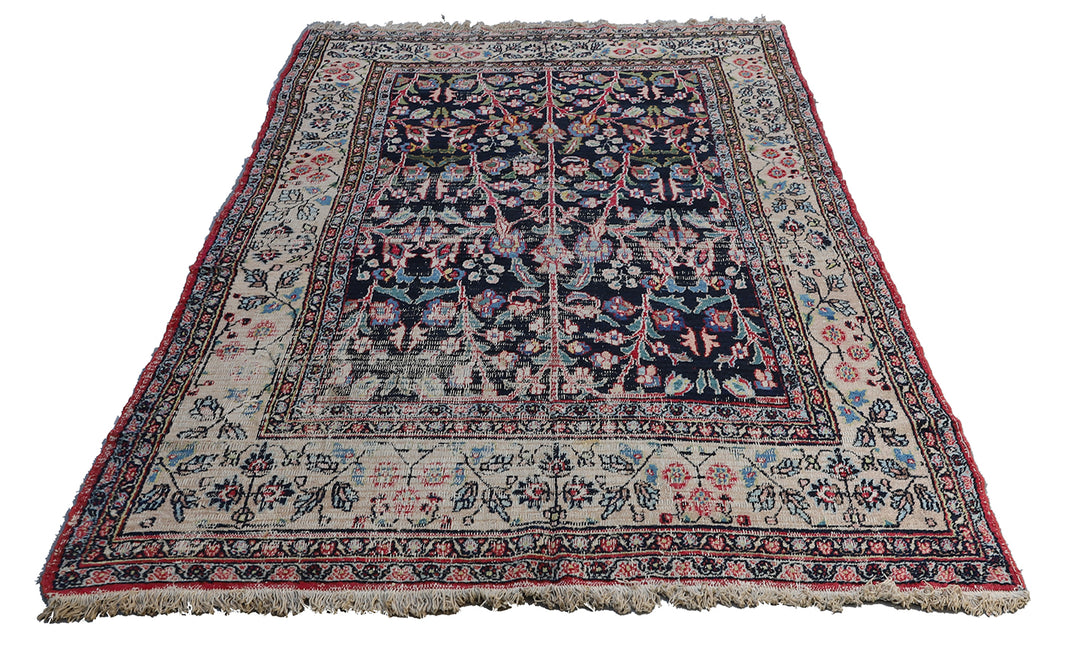 7'x10' Vintage Persian Rug | Floral Persian Mashad Rug