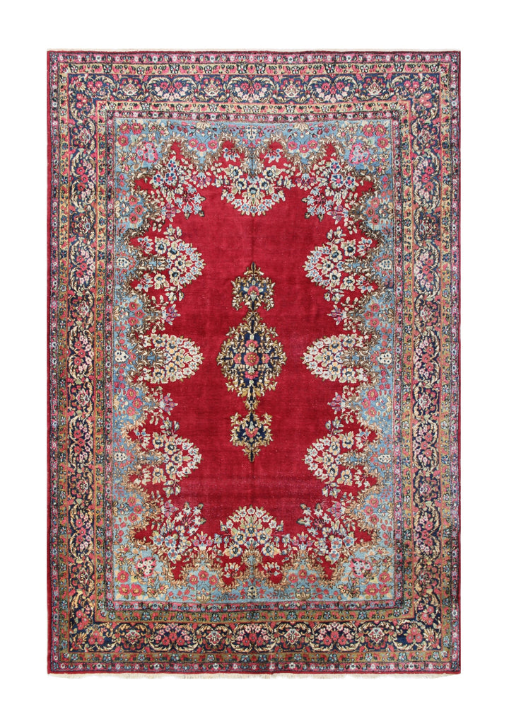 7'x11' Persian Floral Kerman Rug – Wool & Silk | Hand-Knotted in Persia
