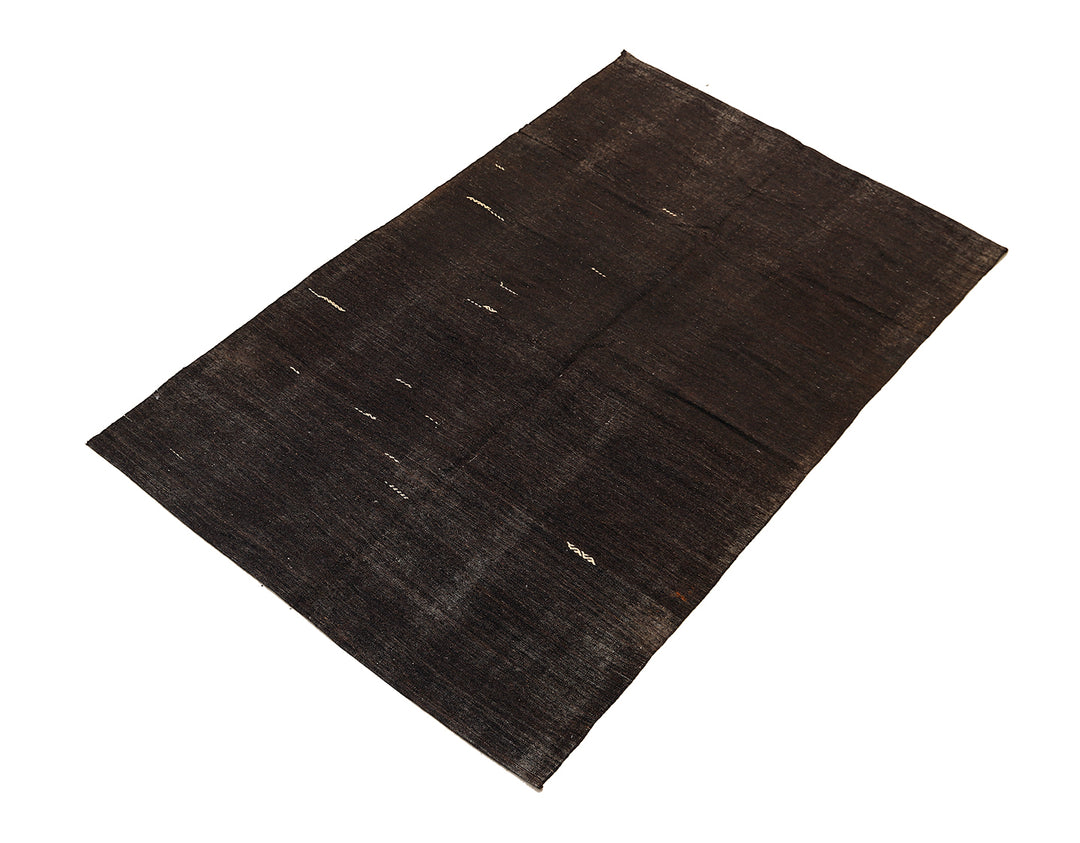 7'x11' Vintage Turkish Black Goat Hair Rug – Handwoven Minimalist Masterpiece