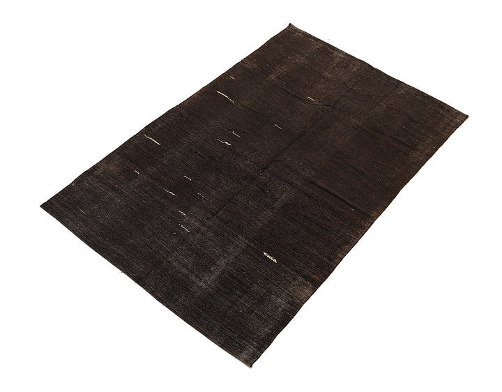 7'x11' Vintage Turkish Black Goat Hair Rug – Handwoven Minimalist Masterpiece