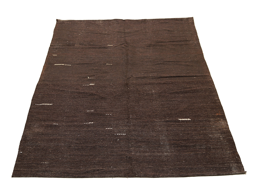 7'x11' Vintage Turkish Black Goat Hair Rug – Handwoven Minimalist Masterpiece