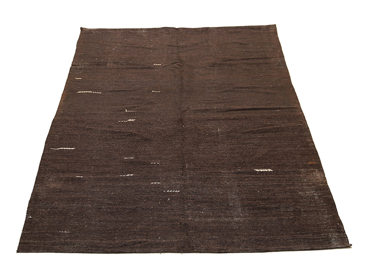 7'x11' Vintage Turkish Black Goat Hair Rug – Handwoven Minimalist Masterpiece