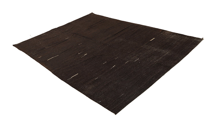 7'x11' Vintage Turkish Black Goat Hair Rug – Handwoven Minimalist Masterpiece