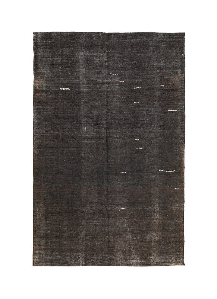 7'x11' Vintage Turkish Black Goat Hair Rug – Handwoven Minimalist Masterpiece