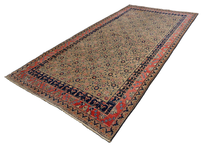 7'x13' Antique Samarkand (Khotan) Allover Pattern Rug | Navy, Pink & Soft Green