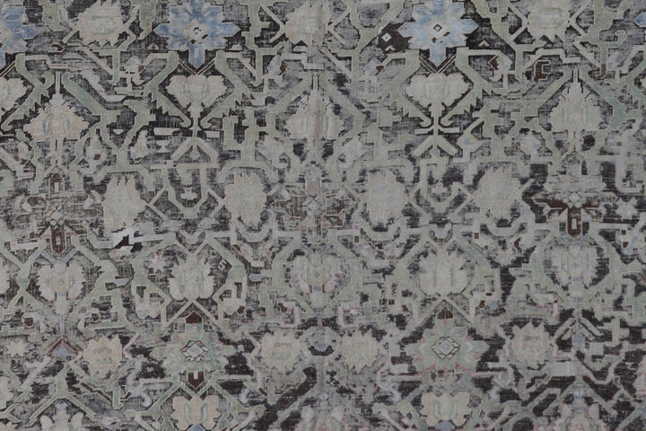 7'x15' Antique Karabagh Tribal Rug with Armenian Script – Hand-Knotted Caucasian