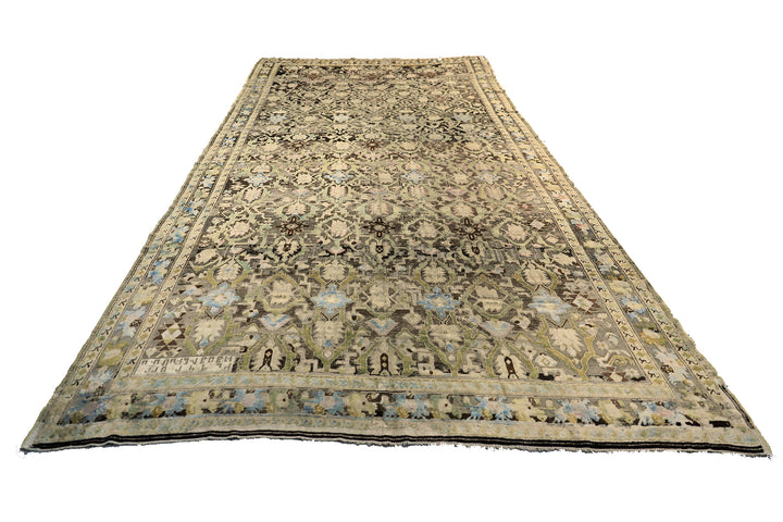 7'x15' Antique Karabagh Tribal Rug with Armenian Script – Hand-Knotted Caucasian