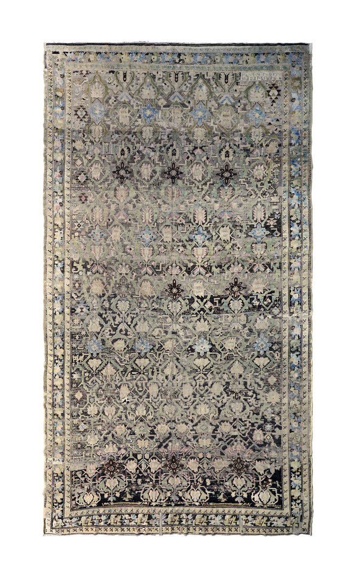 7'x15' Antique Karabagh Tribal Rug with Armenian Script – Hand-Knotted Caucasian