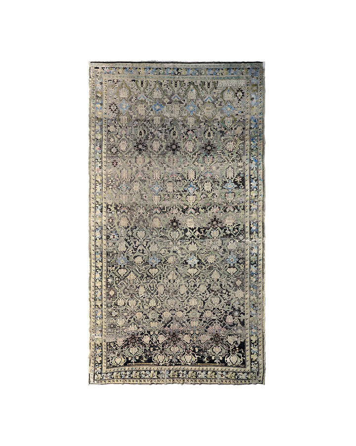 Decorative rug with intricate patterns on a white background