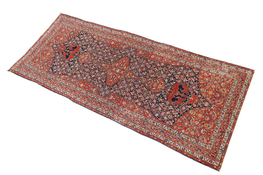 7'x16' Antique Hand-Knotted Persian Rug |Rare Gallery Size with Unusual Medallion