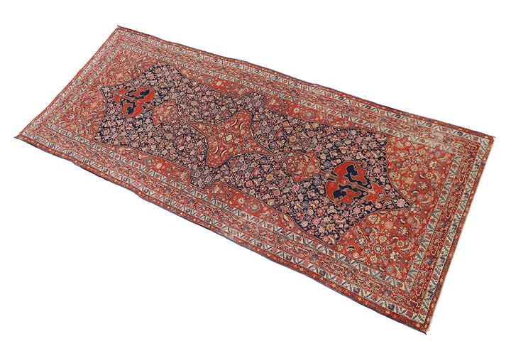 7'x16' Antique Hand-Knotted Persian Rug |Rare Gallery Size with Unusual Medallion