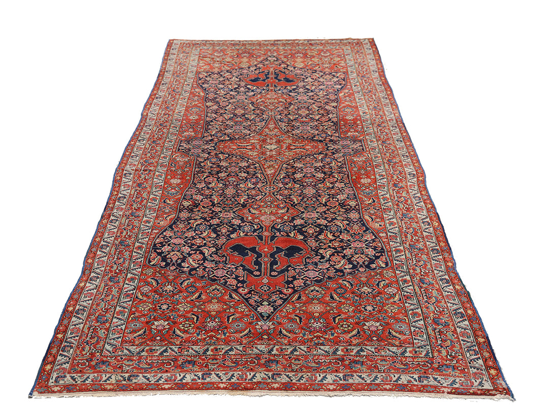7'x16' Antique Hand-Knotted Persian Rug –|Rare Gallery Size with Unusual Medallion