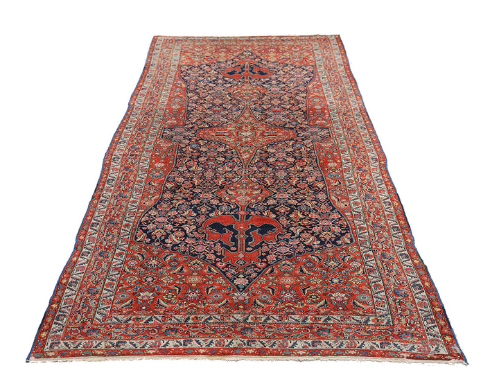 7'x16' Antique Hand-Knotted Persian Rug –|Rare Gallery Size with Unusual Medallion