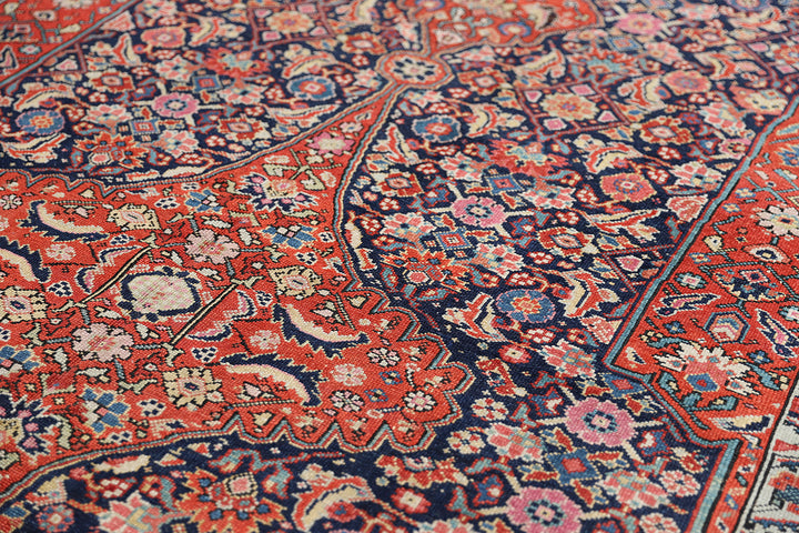 7'x16' Antique Hand-Knotted Persian Rug |Rare Gallery Size with Unusual Medallion