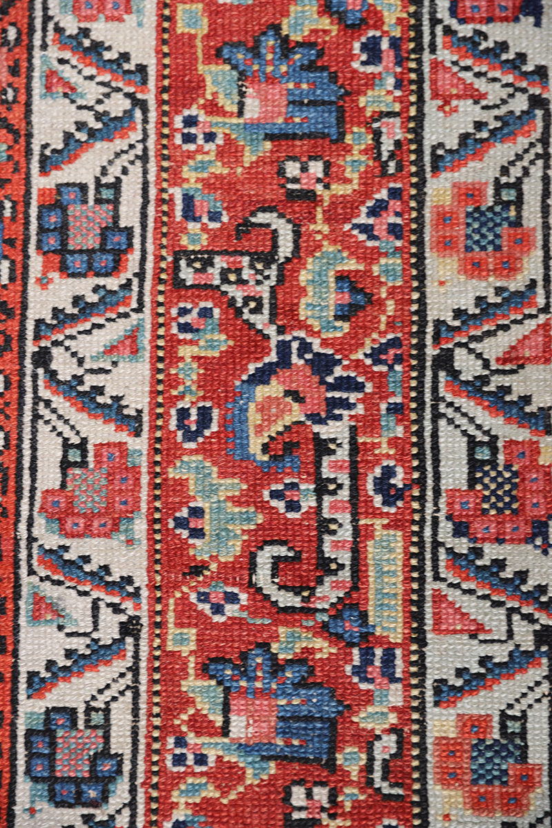 7'x16' Antique Hand-Knotted Persian Rug |Rare Gallery Size with Unusual Medallion