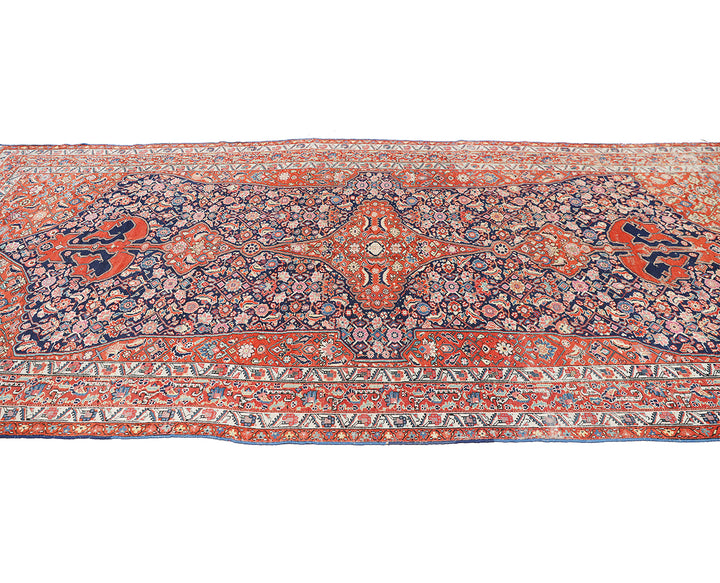 7'x16' Antique Hand-Knotted Persian Rug –|Rare Gallery Size with Unusual Medallion