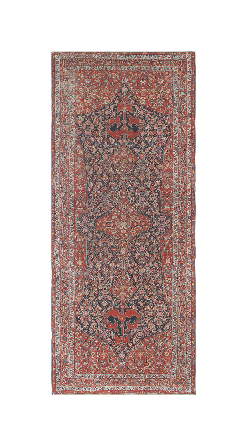 7'x16' Antique Hand-Knotted Persian Rug –|Rare Gallery Size with Unusual Medallion