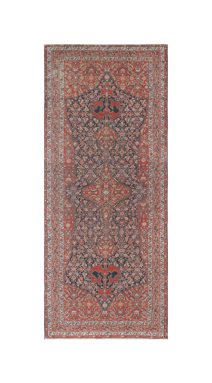 7'x16' Antique Hand-Knotted Persian Rug –|Rare Gallery Size with Unusual Medallion