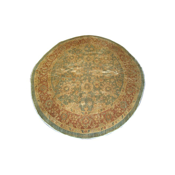 Authentic 7x7 Ariana Traditional Wool Rug - Round Green Terracotta Floral Design