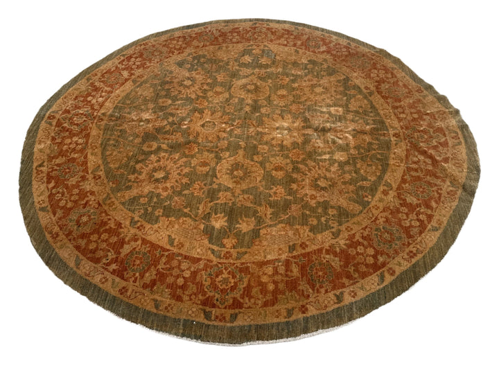 7'x7' Hand-Knotted Afghan Wool Round Ariana Traditional Rug