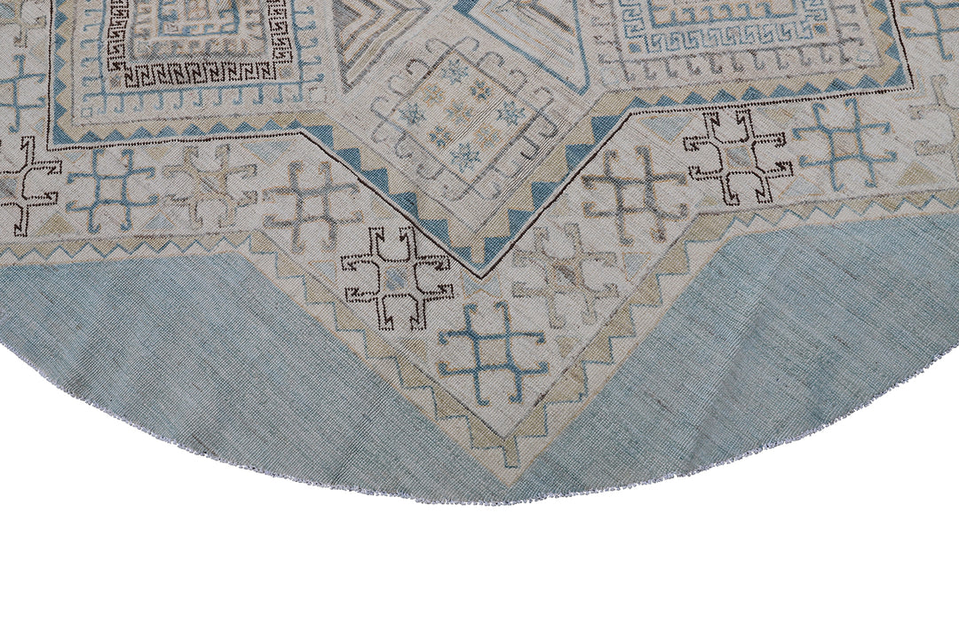 7'x7' Round Rug | Wool Rug | Blue Ivory Wool Round Rug