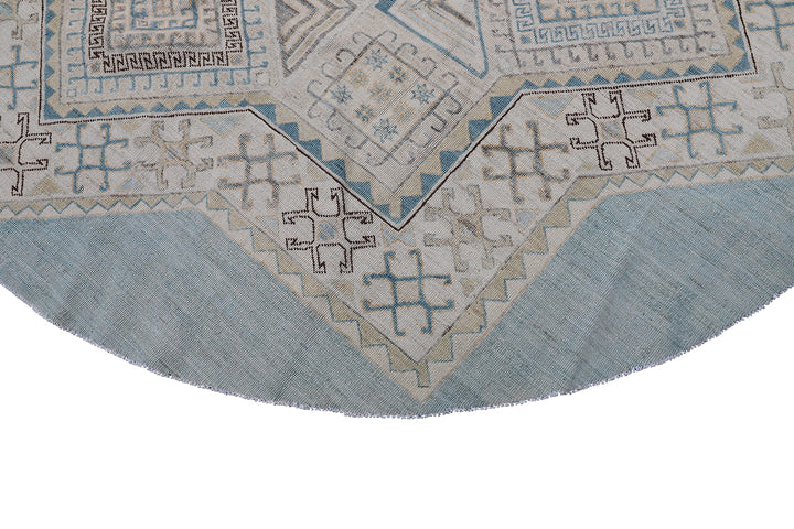 7'x7' Round Rug | Wool Rug | Blue Ivory Wool Round Rug
