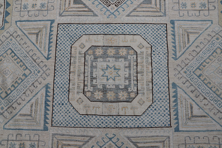 7'x7' Round Rug | Wool Rug | Blue Ivory Wool Round Rug