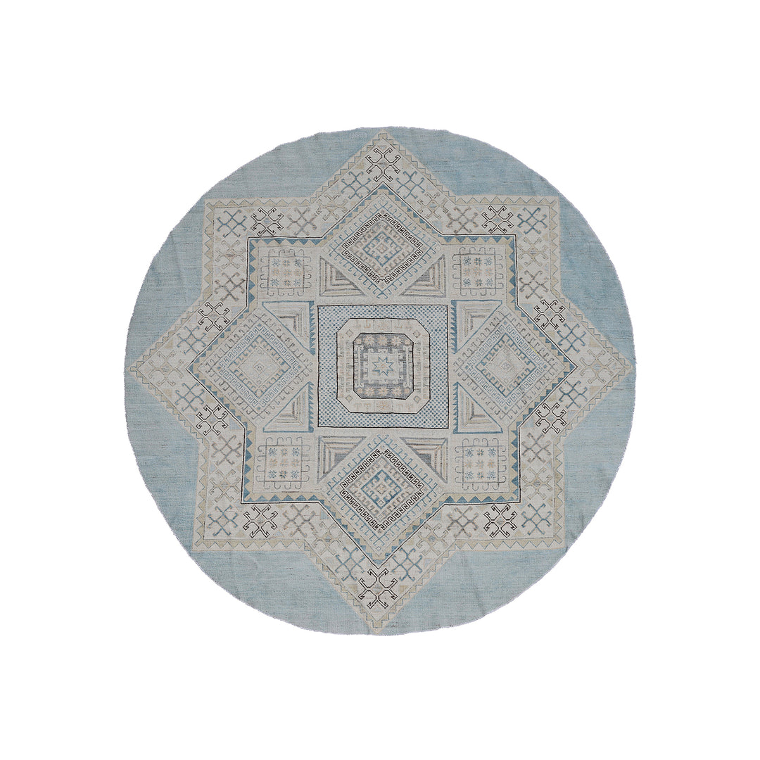 7'x7' Round Rug | Wool Rug | Blue Ivory Wool Round Rug