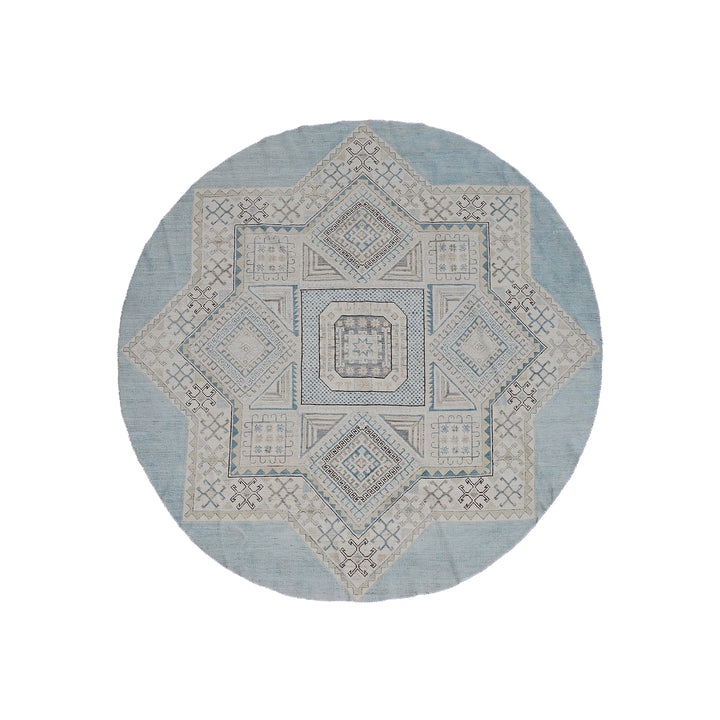 7'x7' Round Rug | Wool Rug | Blue Ivory Wool Round Rug