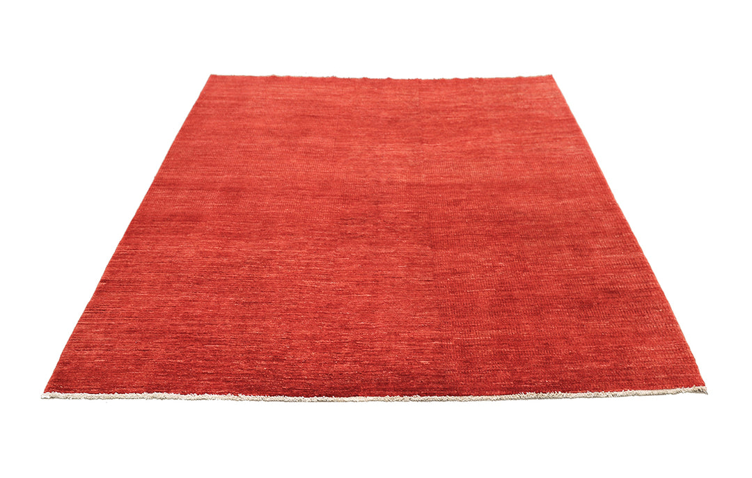 7x7 square luxury hand-knotted red and burgundy geometric rug from Ariana Modern Collection by Ariana Rugs West Hollywood