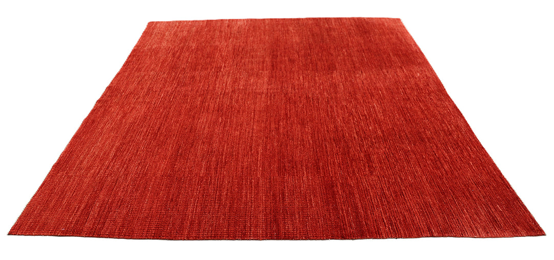 7x7 square luxury hand-knotted red and burgundy geometric rug from Ariana Modern Collection by Ariana Rugs West Hollywood