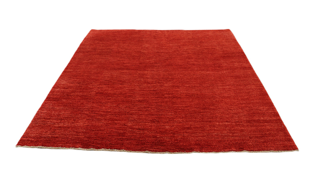 7x7 square luxury hand-knotted red and burgundy geometric rug from Ariana Modern Collection by Ariana Rugs West Hollywood