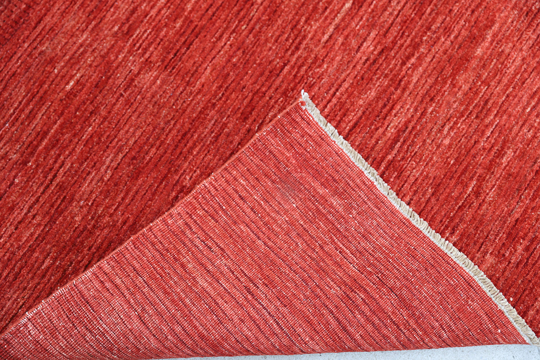7x7 square luxury hand-knotted red and burgundy geometric rug from Ariana Modern Collection by Ariana Rugs West Hollywood