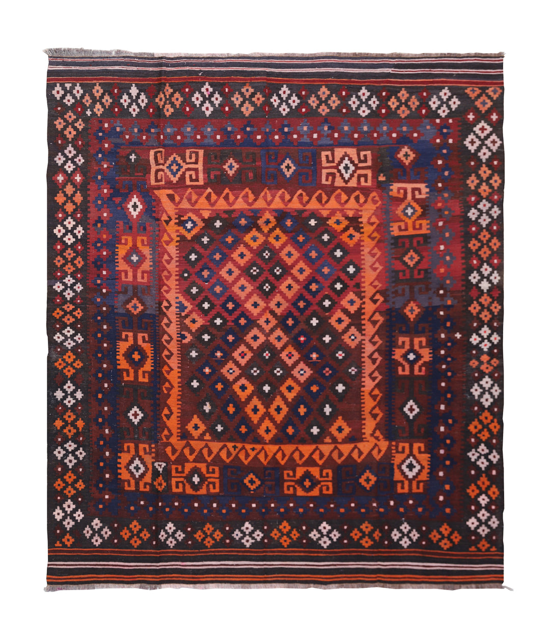Decorative rug with intricate patterns on a white background
