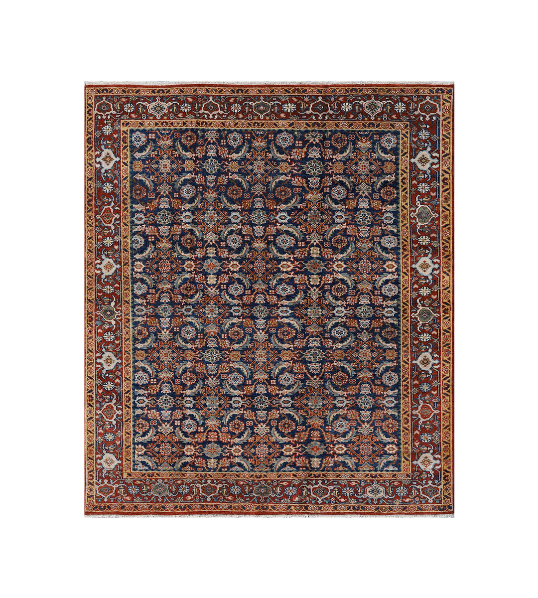 7'x8' Royal Blue Herati Design Hand-Knotted Rug | Contemporary Persian Mahal Style