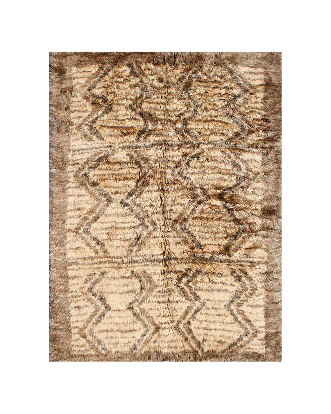 Hand-Knotted 8'3"x9'5" Moroccan Shaggy Tribal Rug in Brown and Beige