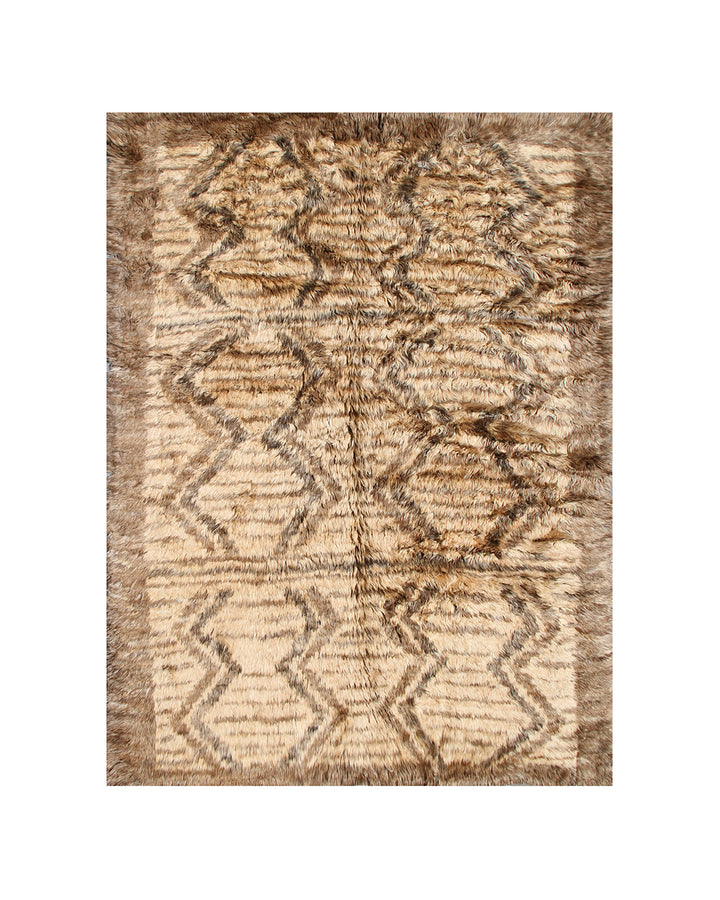 Hand-Knotted 8'3"x9'5" Moroccan Shaggy Tribal Rug in Brown and Beige