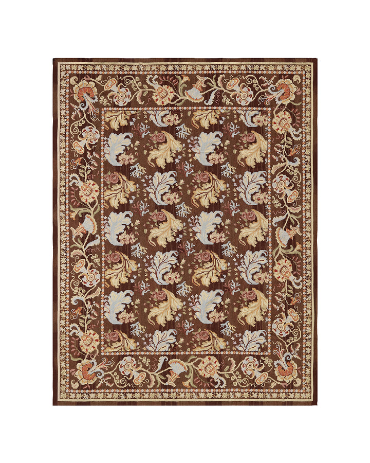 Large handwoven brown wool kilim in Ukrainian Bessarabian design, crafted by Afghan artisans. Luxury flatweave rug from the Ariana Kilim Collection.