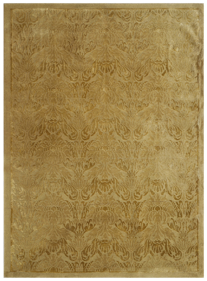 4'x6' Nepalese or Tibetan Rug | Gold Silk & Wool Floral Area Rug