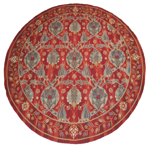 9'x9' Round Red Grey Cream Ottoman Design Aubusson Rug