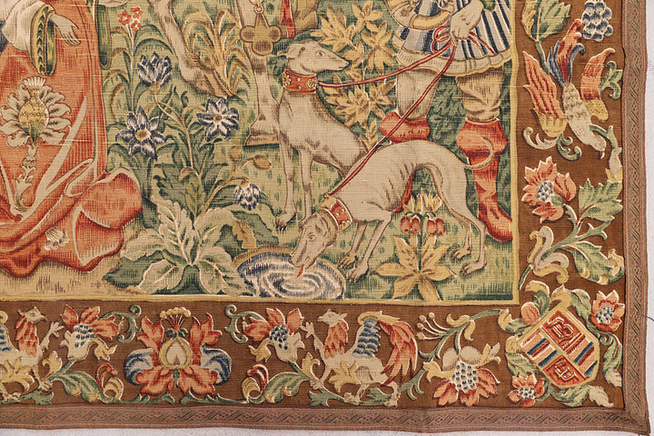 4'x5' Late 19th Century European Block-Painted Tapestry | Fine Wall Hanging