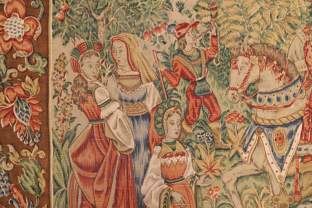 4'x5' Late 19th Century European Block-Painted Tapestry | Fine Wall Hanging