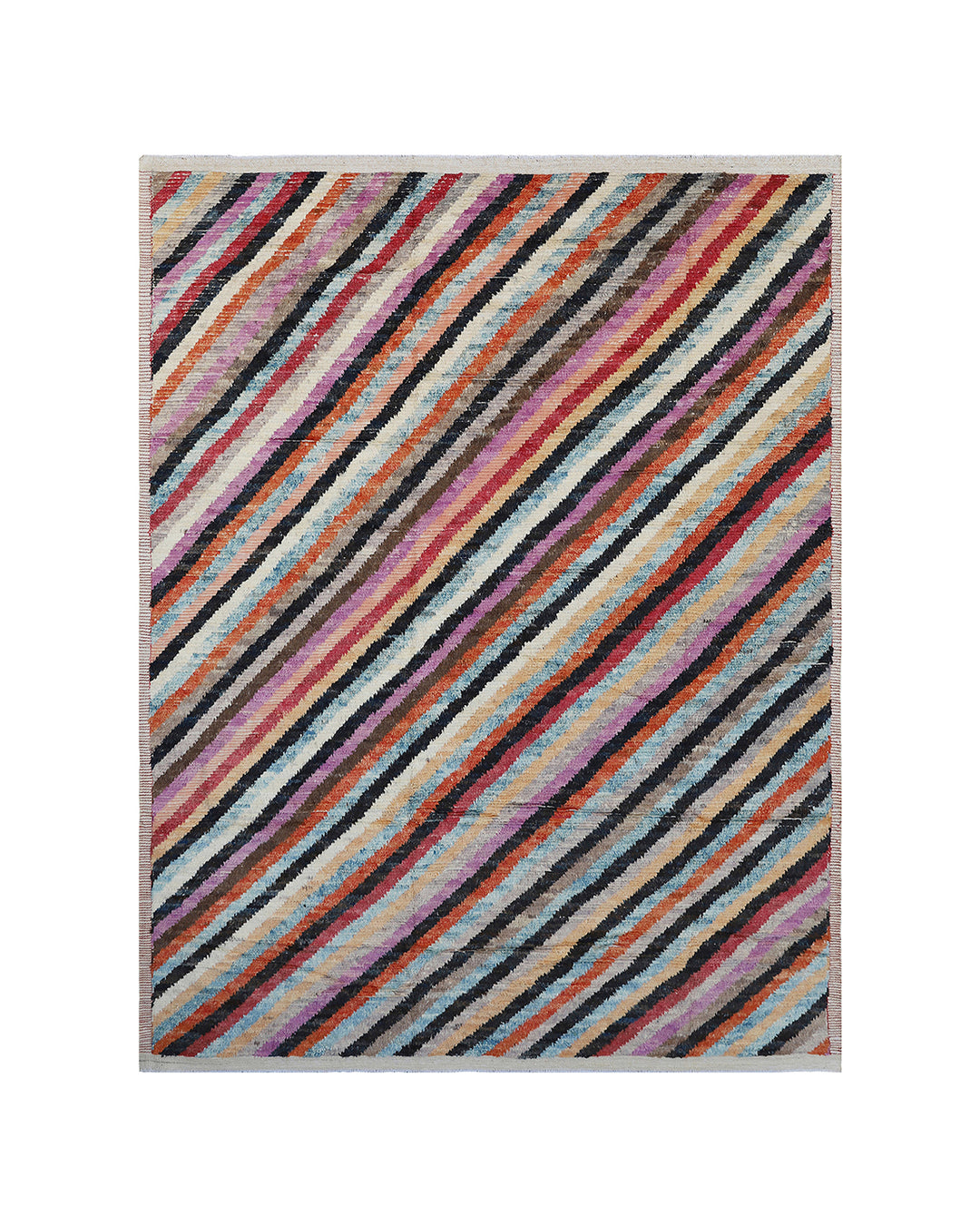 Multicolored striped rug on a white background