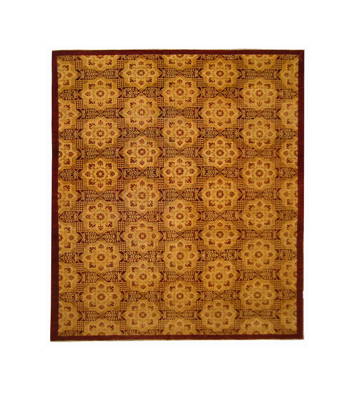8'x10' Afghan Hand-Knotted Rug | European Geometric Design