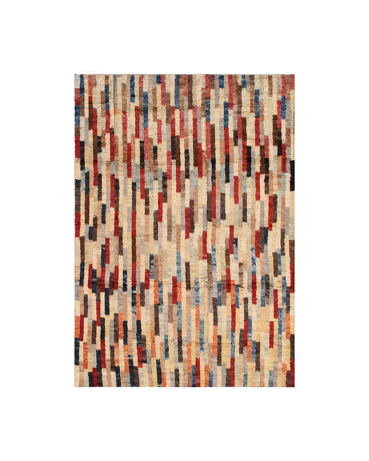 Multicolored patterned rug on a white background