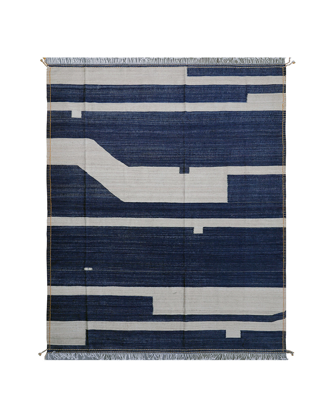 8'x10' Ariana Navy Blue and Ivory Handmade Flat Weave Kilim Rug