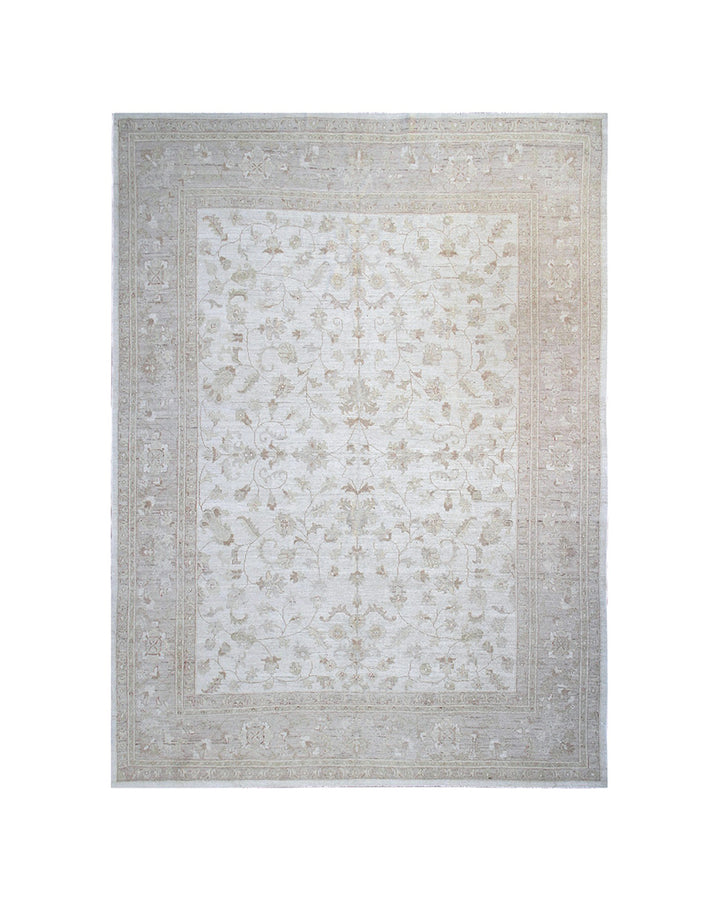 Gray area rug with a subtle pattern on a white background
