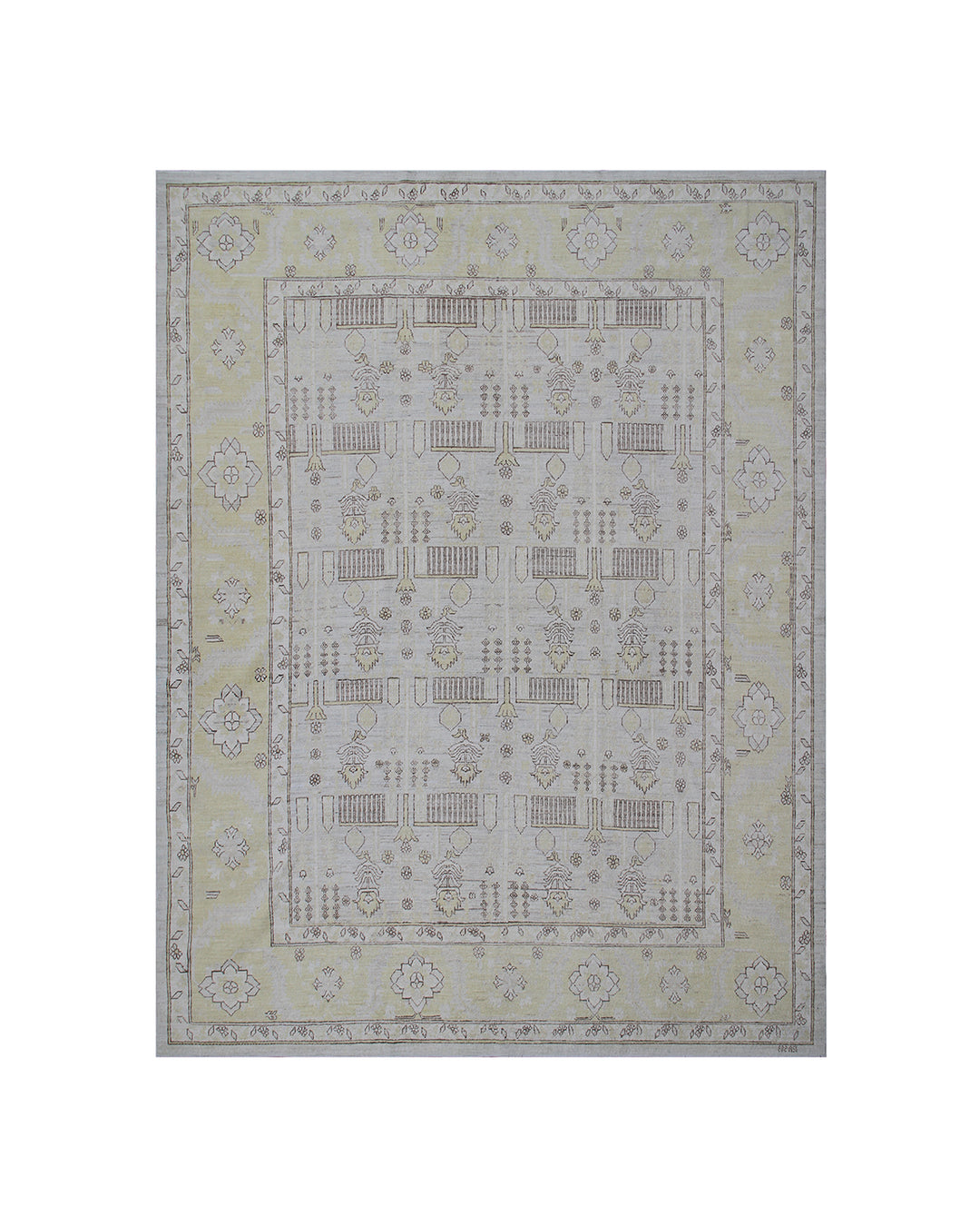 8'x10' Hand-Knotted Afghan Garden Rug | Ice Blue, Gold & Earth Tones