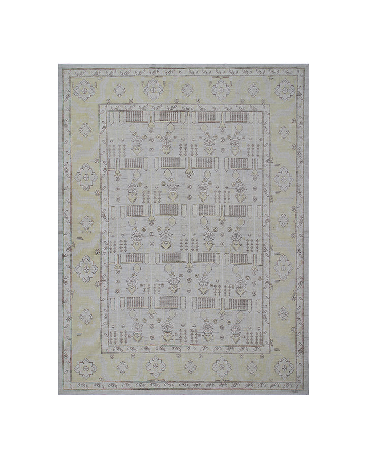 8'x10' Hand-Knotted Afghan Garden Rug | Ice Blue, Gold & Earth Tones