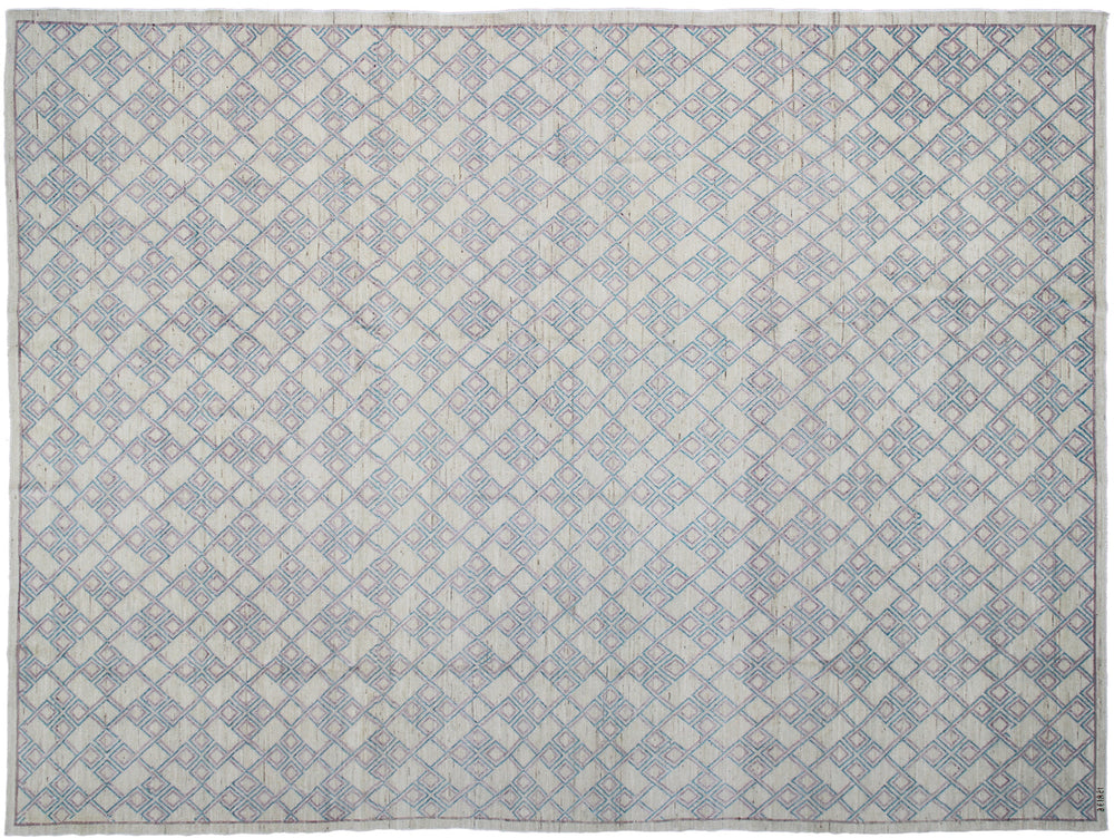 8'x10' Hand-Knotted Afghan Tile Modern Rug | Organic Wool | Geometric